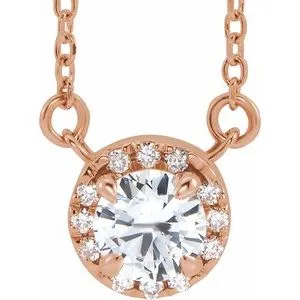 14K Rose 4.5 mm Natural White Sapphire & .05 CTW Natural Diamond 18" Necklace