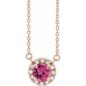 14K Rose 6 mm Natural Pink Tourmaline & 1/6 CTW Natural Diamond 18" Necklace