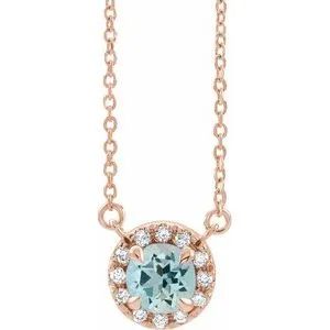 14K Rose 6.5 mm Natural Aquamarine & 1/6 CTW Natural Diamond 18" Necklace