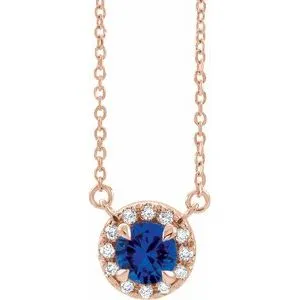 14K Rose 6.5 mm Natural Blue Sapphire & 1/6 CTW Natural Diamond 16" Necklace