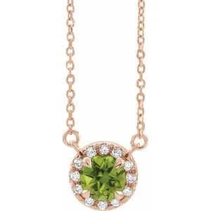 14K Rose 6.5 mm Natural Peridot & 1/6 CTW Natural Diamond 16" Necklace