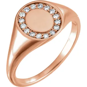 14k Rose Gold 1/6 CTW Diamond Signet Ring, Size 7