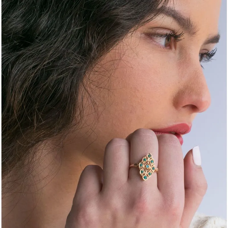 14K Rose Gold Round Turquoise 2mm Ring