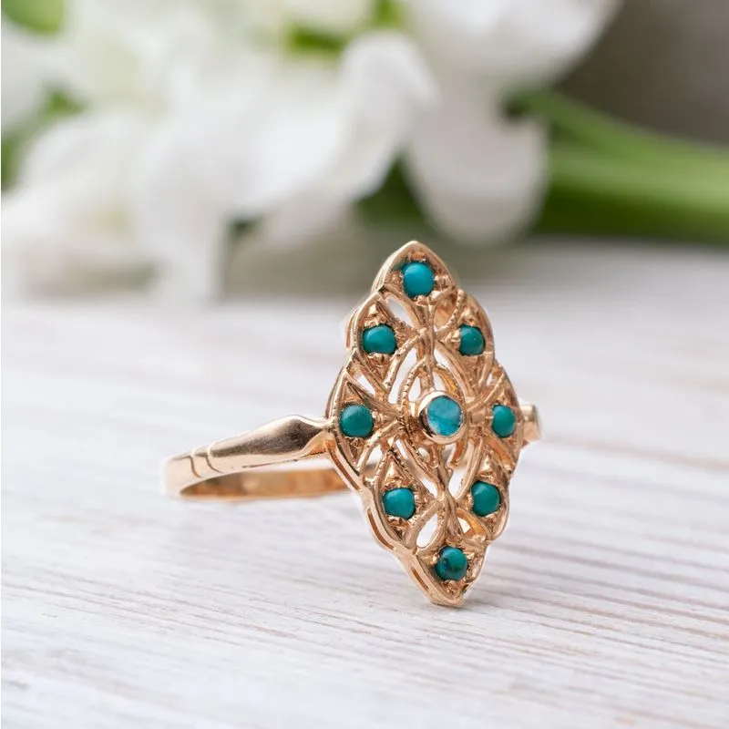 14K Rose Gold Round Turquoise 2mm Ring