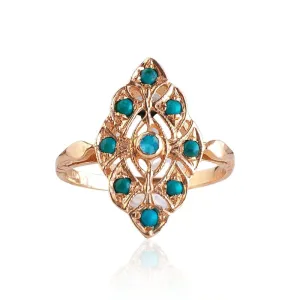14K Rose Gold Round Turquoise 2mm Ring
