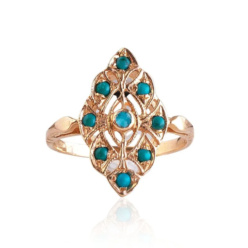 14K Rose Gold Round Turquoise 2mm Ring