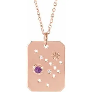 14K Rose Natural Amethyst & .01 Natural Diamond Sagittarius Constellation 16-18" Necklace