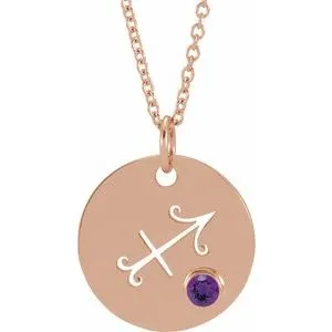 14K Rose Natural Amethyst Sagittarius Zodiac 16-18" Necklace