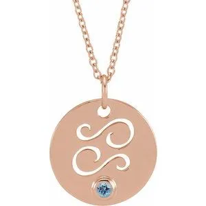 14K Rose Natural Aquamarine Cancer Zodiac 16-18" Necklace