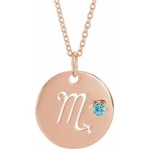 14K Rose Natural Blue Zircon Scorpio Zodiac 16-18" Necklace