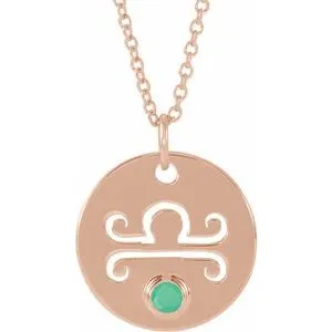 14K Rose Natural Green Chrysoprase Libra Zodiac 16-18" Necklace