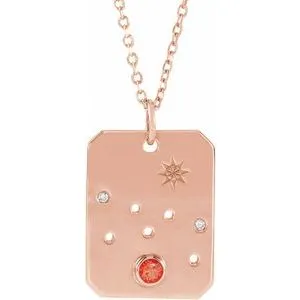 14K Rose Natural Mexican Fire Opal & .01 Natural Diamond Taurus Constellation 16-18" Necklace