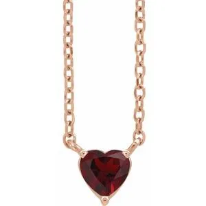 14K Rose Natural Mozambique Garnet Heart 16-18" Necklace