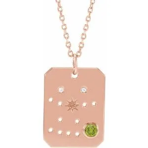 14K Rose Natural Peridot & .01 Natural Diamond Gemini Constellation 16-18" Necklace