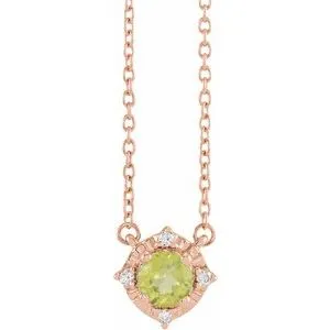 14K Rose Natural Peridot & .04 CTW Natural Diamond Halo-Style 18" Necklace