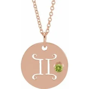 14K Rose Natural Peridot Gemini Zodiac 16-18" Necklace