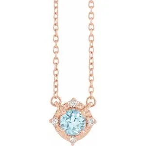 14K Rose Natural Sky Blue Topaz & .04 CTW Natural Diamond Halo-Style 18" Necklace