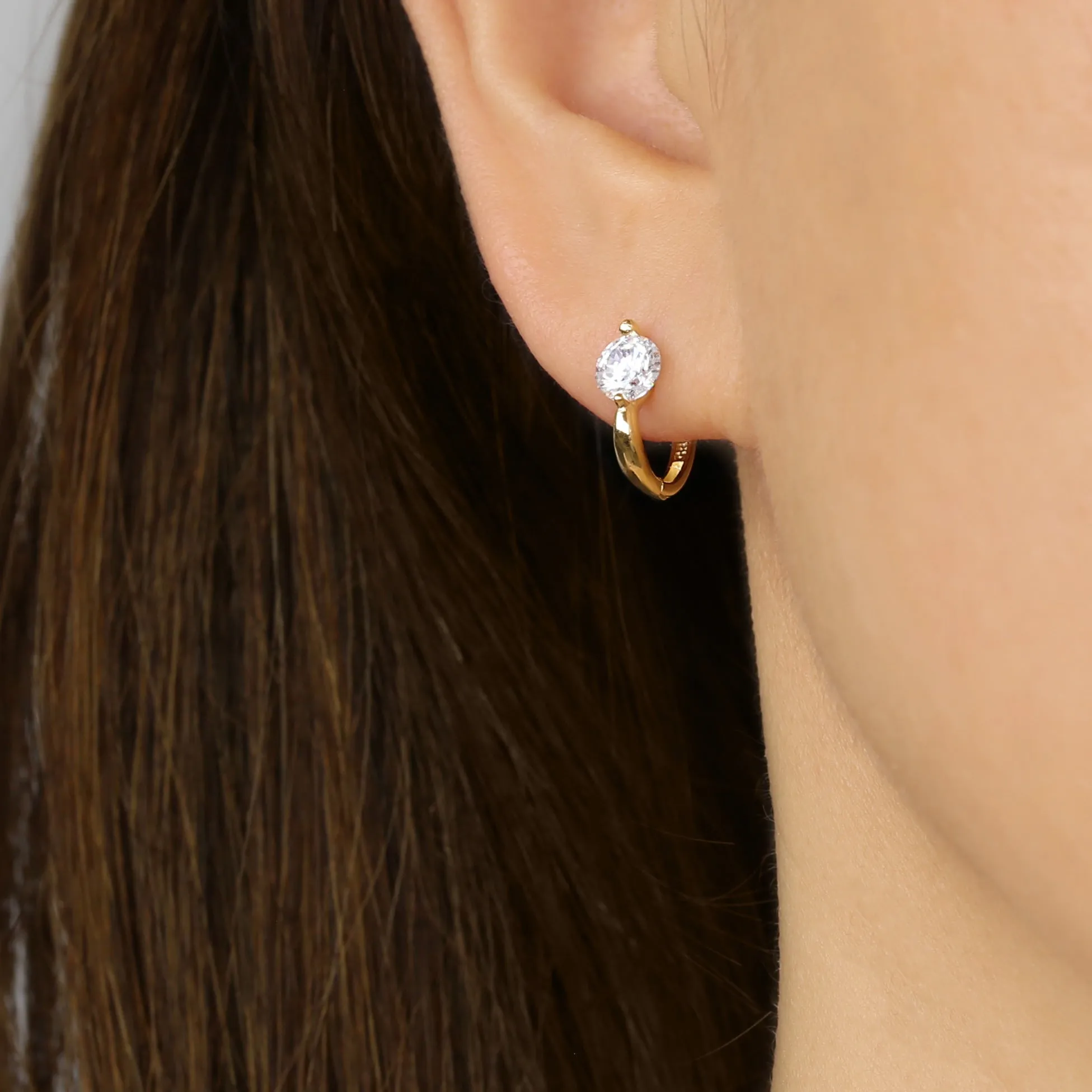 14k Solid Gold 5mm CZ Hoop Earring