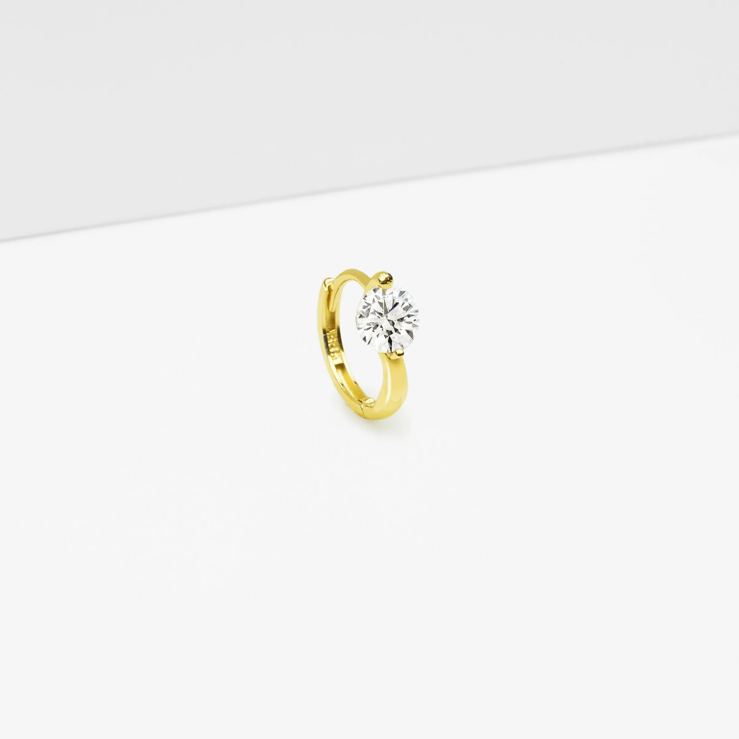14k Solid Gold 5mm CZ Hoop Earring