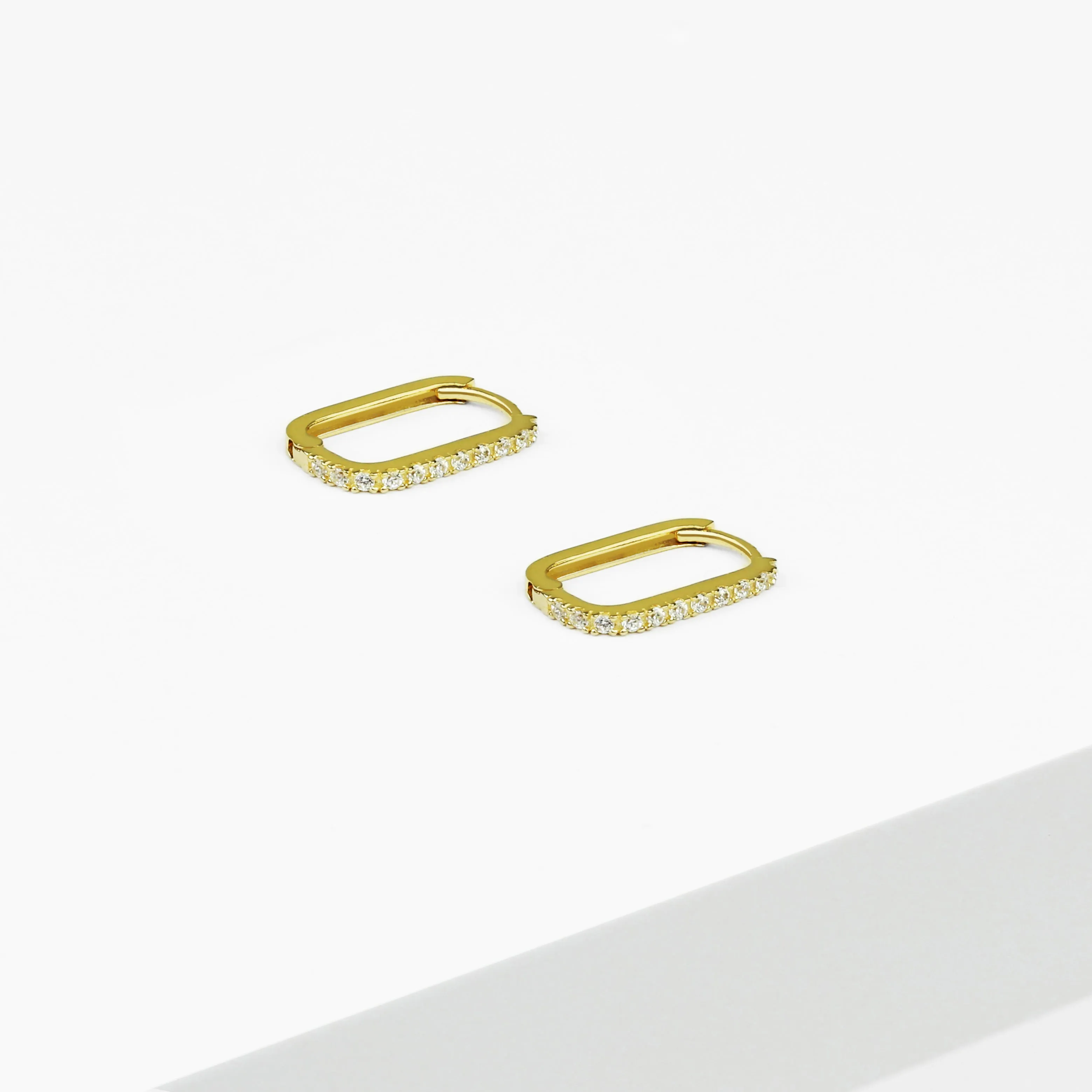 14k Solid Gold CZ Oval Hoop Earring