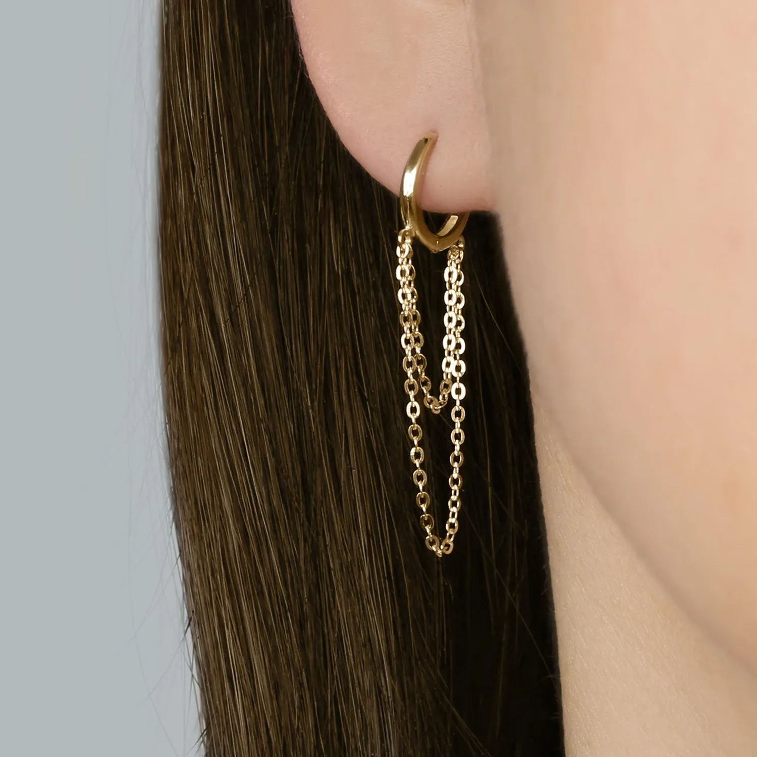 14k Solid Gold Double Chained Hoop Earring