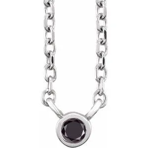 14K White .03 CT Natural Black Diamond 16-18" Necklace
