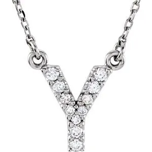 14K White .08 CTW Natural Diamond Initial Y 16" Necklace