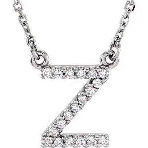 14K White .08 CTW Natural Diamond Initial Z 16" Necklace