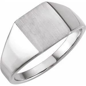 14K White 11x10 mm Rectangle Signet Ring