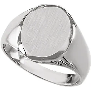 14K White 13x11 mm Oval Signet Ring