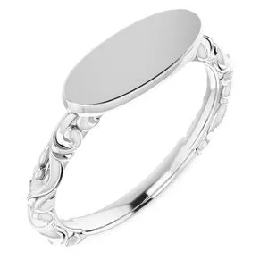 14K White 13x5.5 mm Oval Signet Ring