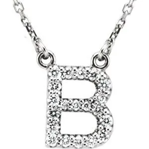 14K White 1/6 CTW Natural Diamond Initial B 16" Necklace