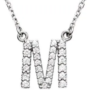 14K White 1/6 CTW Natural Diamond Initial M 16" Necklace