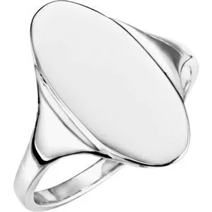 14K White 16.4x8.5 mm Oval Signet Ring