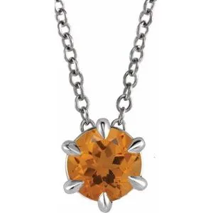 14K White 4 mm Natural Citrine Solitaire 16-18" Necklace