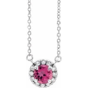 14K White 4 mm Natural Pink Tourmaline & .05 CTW Natural Diamond 18" Necklace