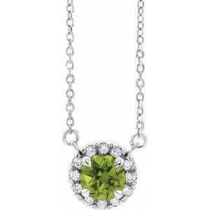 14K White 4.5 mm Natural Peridot & .05 CTW Natural Diamond 18" Necklace