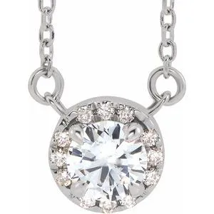 14K White 5 mm Natural White Sapphire & 1/10 CTW Natural Diamond 18" Necklace