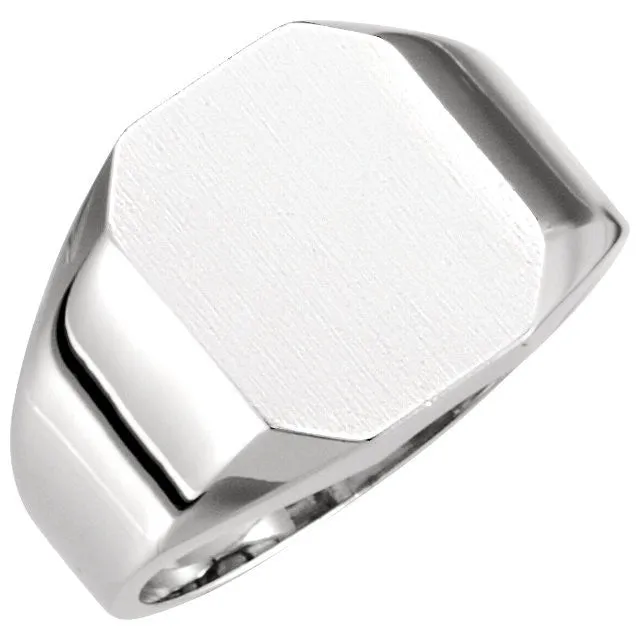 14k White Gold 12x10mm Octagon Signet Ring, Size 6