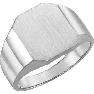 14k White Gold 14x12mm Octagon Men's Signet Ring, Size 11