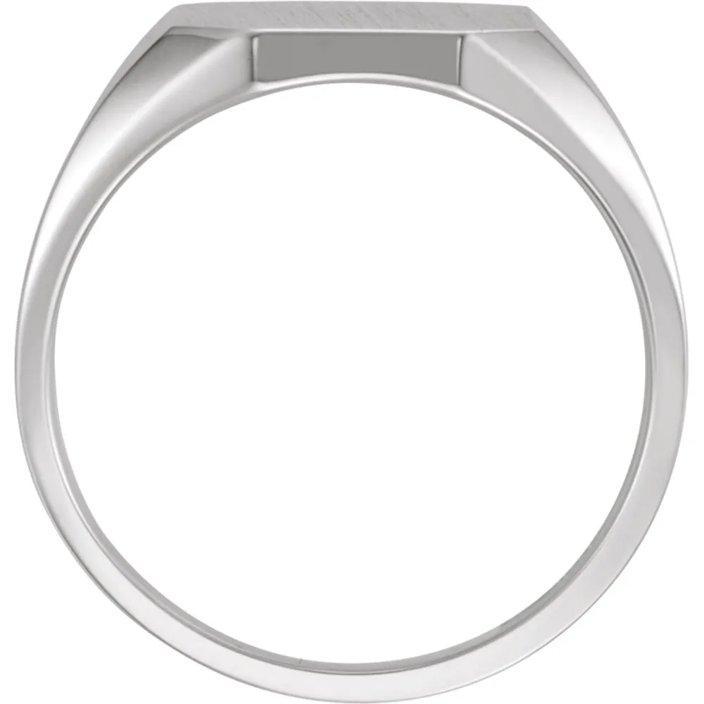14k White Gold 14x12mm Octagon Men's Signet Ring, Size 11