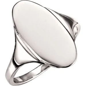14k White Gold Oval Signet Ring, Size 6