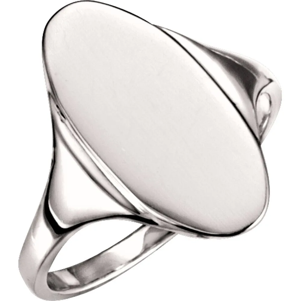 14k White Gold Oval Signet Ring, Size 6