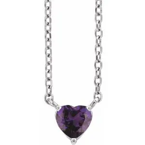 14K White Natural Amethyst Heart 16-18" Necklace