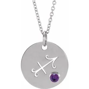 14K White Natural Amethyst Sagittarius Zodiac 16-18" Necklace