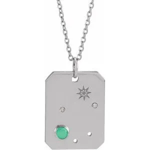 14K White Natural Green Chrysoprase & .01 Natural Diamond Libra Constellation 16-18" Necklace