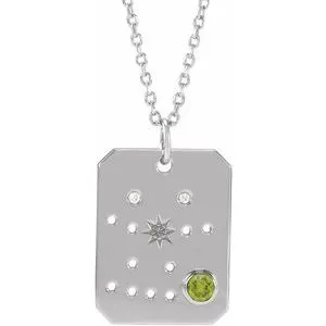 14K White Natural Peridot & .01 Natural Diamond Gemini Constellation 16-18" Necklace