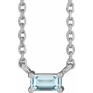 14K White Natural Sky Blue Topaz Solitaire 18" Necklace