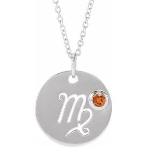 14K White Natural Spessartite Garnet Virgo Zodiac 16-18" Necklace