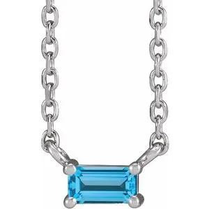 14K White Natural Swiss Blue Topaz Solitaire 18" Necklace
